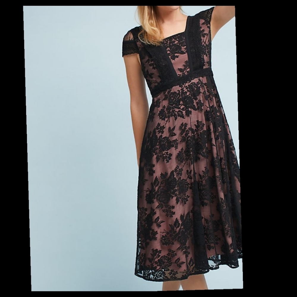 Nwt anthropologie black lace midi dress sz 4